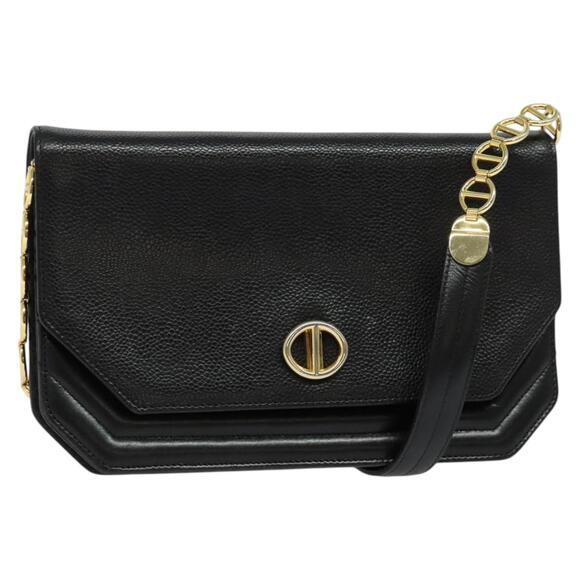 DIOR Chain Shoulder Bag Leather Black Gold - Picture 1 of 12